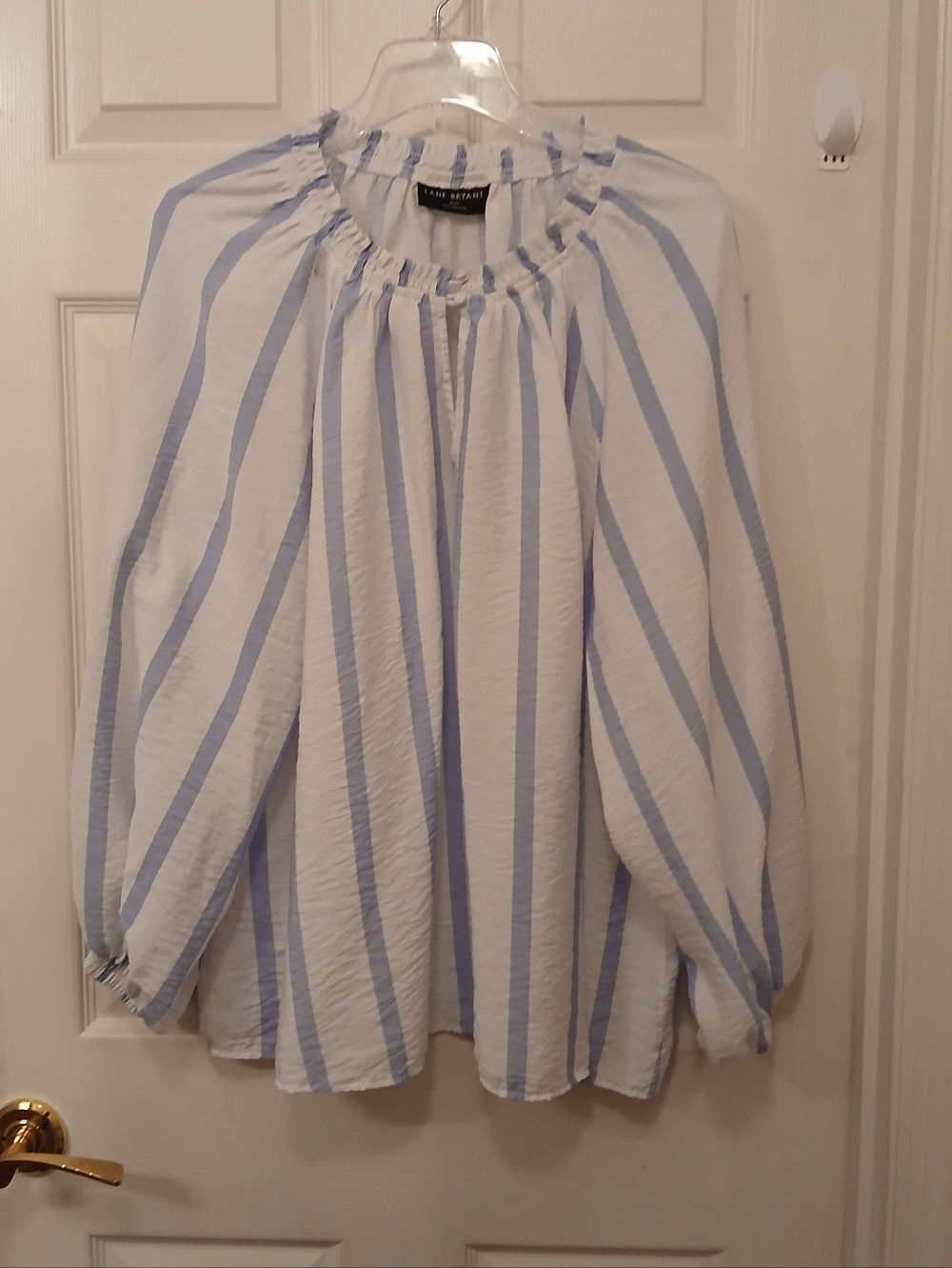 Lane Bryant Striped Peasant Blouse Size 18/20 Blue White Boho Long Sleeve Top
